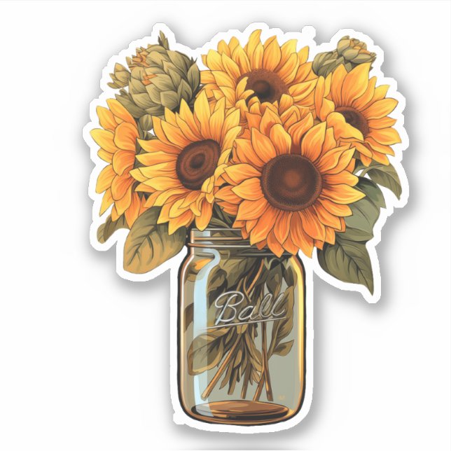 Tournesol en Sticker Mason Jar (Devant)