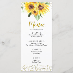 Tournesol est sur le chemin Baby shower Menu