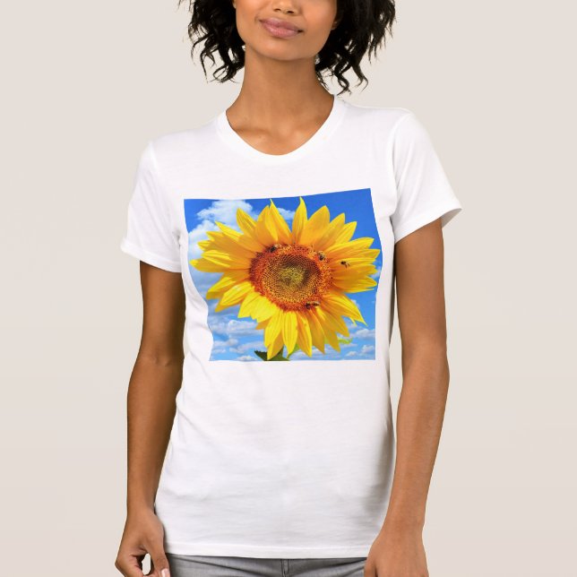 Tournesol et abeilles sur le ciel bleu T-shirt été (Devant)