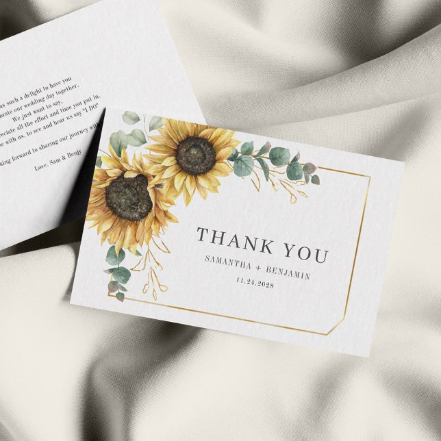 Tournesol Eucalyptus Floral Mariage Carte de remer (Sunflower Eucalyptus Greenery Wedding Thank You Card)