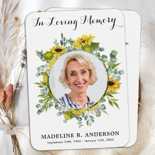 Tournesol Eucalyptus Photo Carte de prière funérai