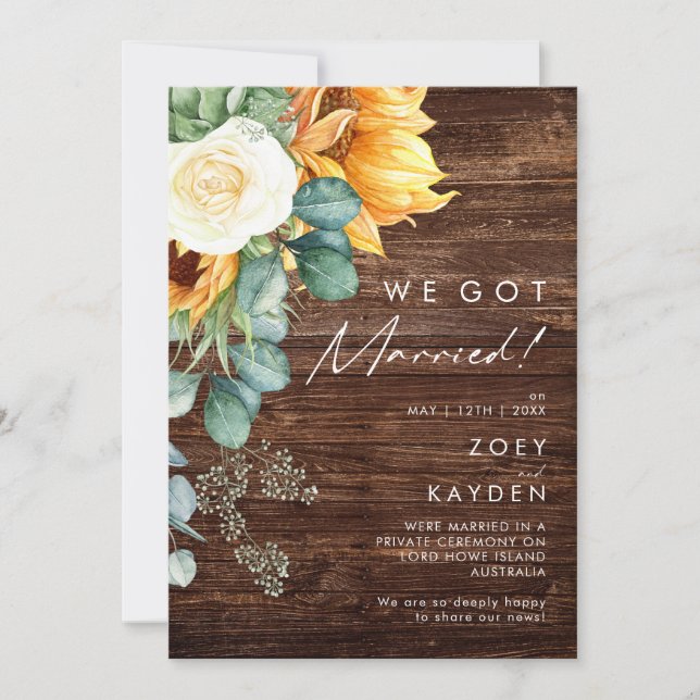Tournesol | Faire-part Wood Elopement (Devant)