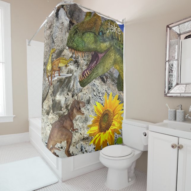 Tournesol Floral Dinosaur rideau de douche (En situation)