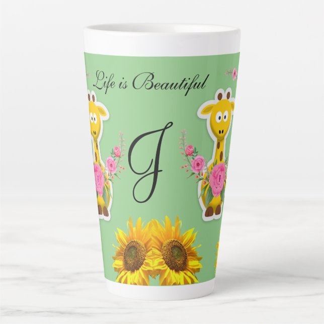 Tournesol Floral Giraffe Latte Mug (Devant)
