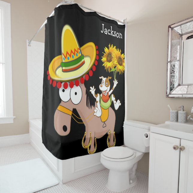 Tournesol Floral Horse Douche rideau (En situation)