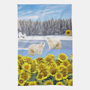 Tournesol Floral Ours Polaire Serviette de cuisine