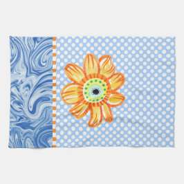 Tournesol jaune bleu Polkadot Serviette de cuisine