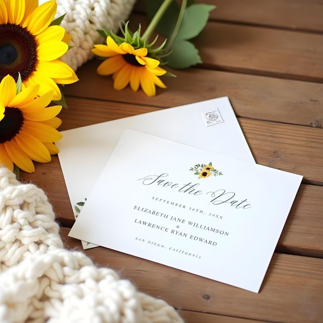 Tournesol Jaune Floral Aquarelle Faire-Part de Rem (Floral Yellow Watercolor Sunflower Save The Date Announcement Postcard)