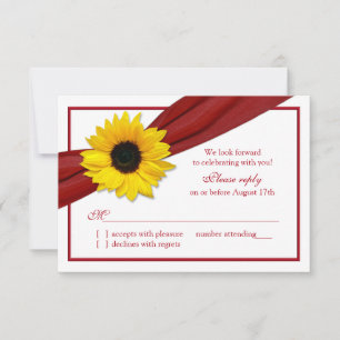 Tournesol Jaune Ruban Rouge Foncé Réponse Mariage