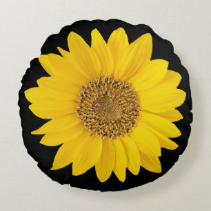 Tournesol jaune simple sur Coussin rond noir