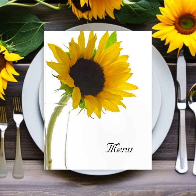 Tournesol jaune sur le menu Mariage blanc (Set a cheerful table at your celebration event with the pretty Sunflower on White Wedding Menu.)
