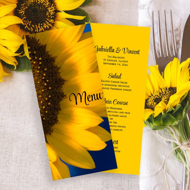 Tournesol jaune sur le menu Mariage bleu (Créateur téléchargé)