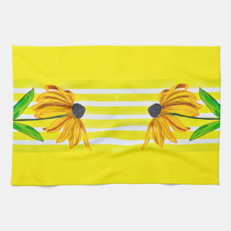Tournesol lumineux et serviette décorative rayée j