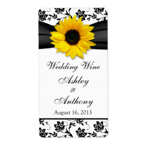 Tournesol Mariage damassé Vin Bottle Étiquette