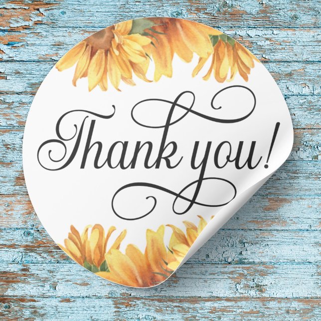 Tournesol Merci ! Autocollant (Sunflower Thank you sticker
Swirly Thank you! script)