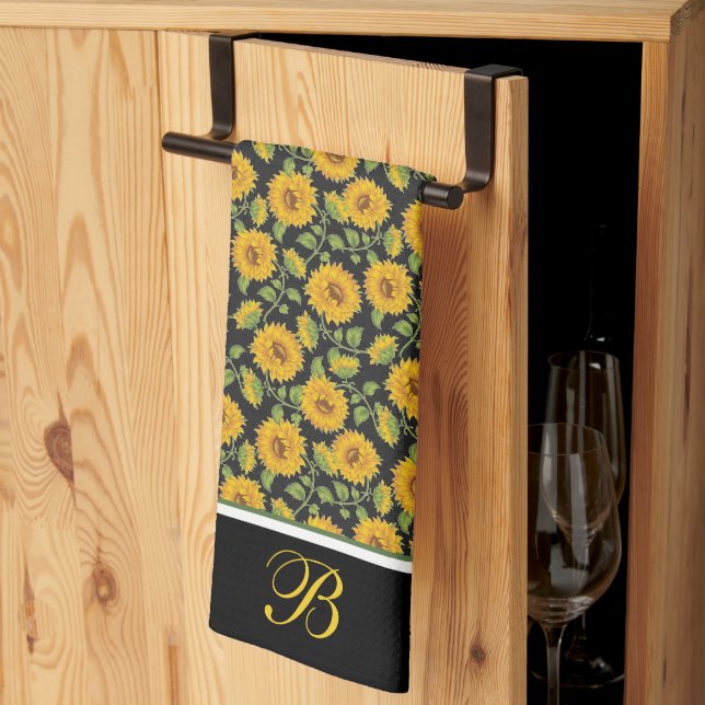 Tournesol monogramme Serviette de cuisine (Pliage en tiers)