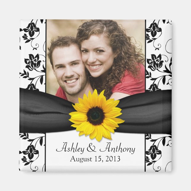Tournesol noir et blanc Mariage damassé Magnet (Devant)