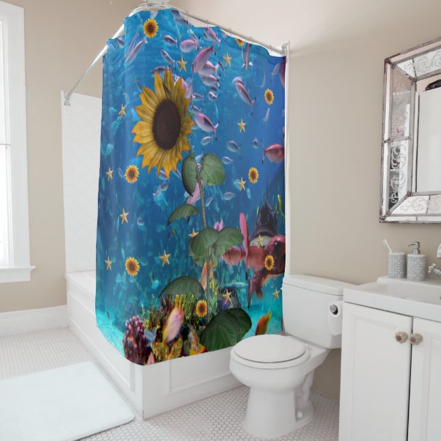 Tournesol Océan Poisson rideau de douche (En situation)
