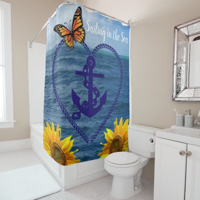 Tournesol Papillon Ancre rideau de douche (En situation)