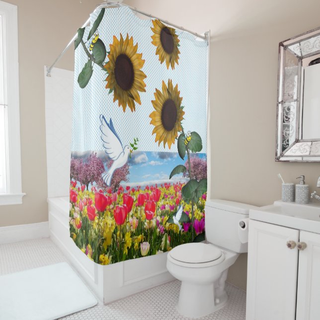 Tournesol Papillon Bumblebee rideau de douche (En situation)