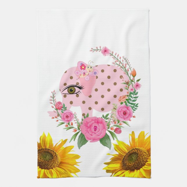 Tournesol Papillon Eléphant Floral Serviette de cu (Vertical)