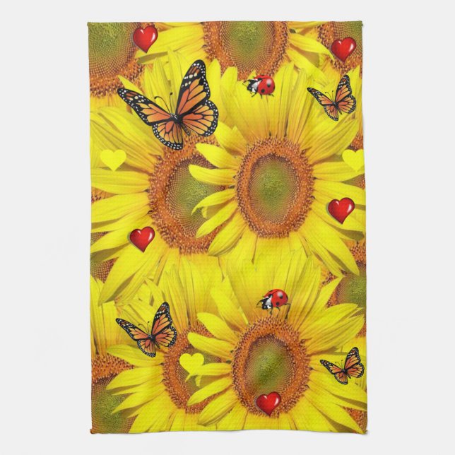 Tournesol Papillon Ladybug Serviette de cuisine (Vertical)