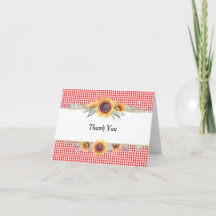Tournesol rouge En vichy Carte de remerciements pl