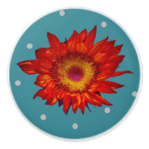 Tournesol rouge lumineux sur le bouton en