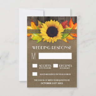 Tournesol Rustique Automne + Burlap Wedding Cartes