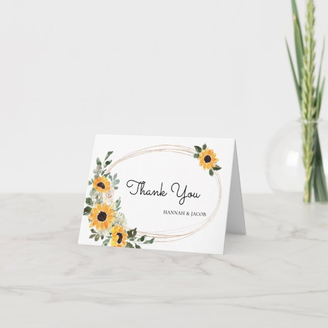 Tournesol Rustique Carte de remerciements Mariage (Devant)