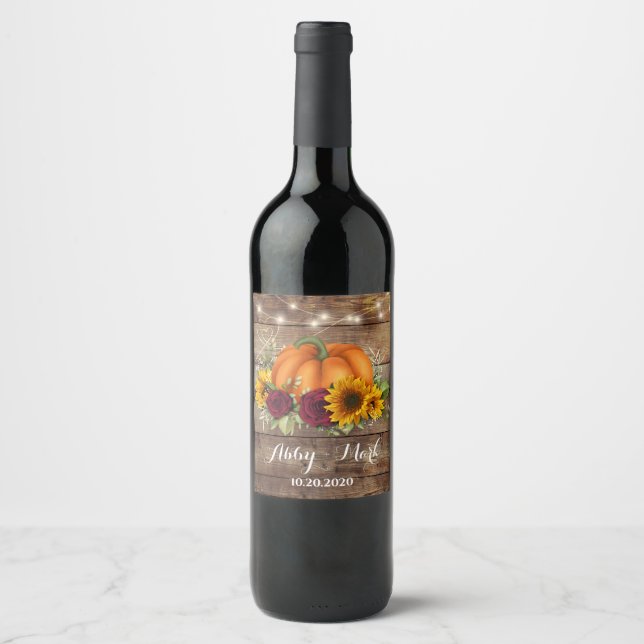 Tournesol rustique, Citrouille et Étiquette de vin (Devant)