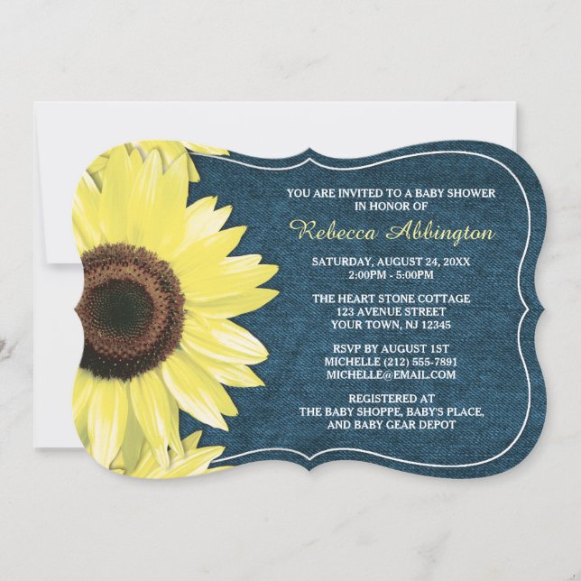 Tournesol Rustique Denim Baby Shower Invitations (Devant)