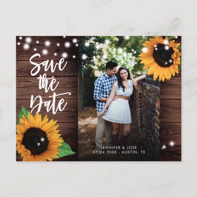 Tournesol Rustique Enregistrer La Date Photo Carte (Devant)