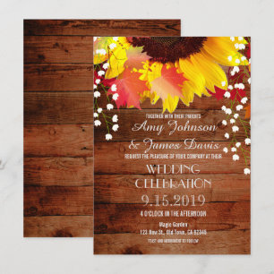 Tournesol rustique Grange Bois Mariage Invitations