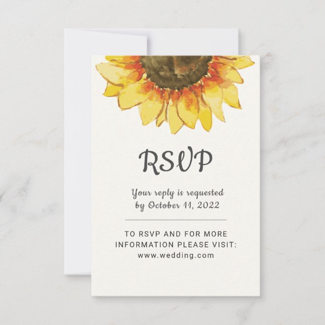 Tournesol rustique jaune. RSVP pour mariage (Devant)