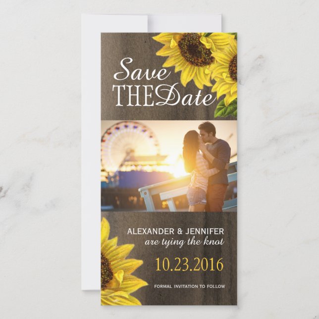 Tournesol rustique Sauvez la date Carte photo (Devant)