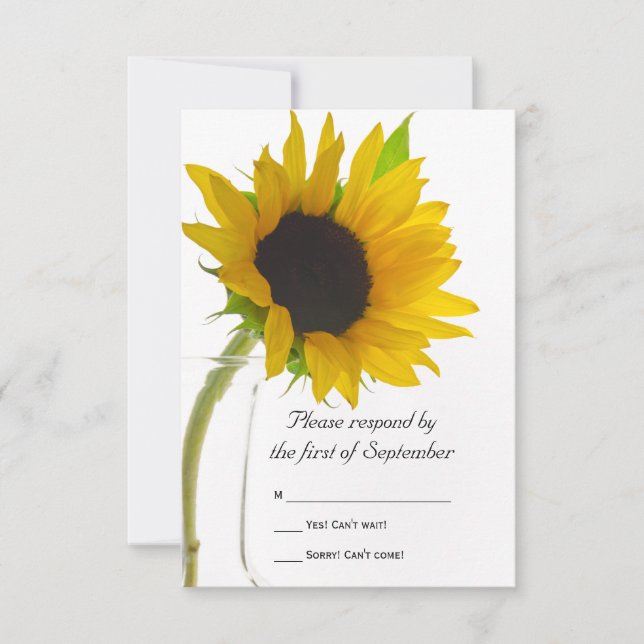 Tournesol sur la carte de réponse RSVP de mariage  (Devant)