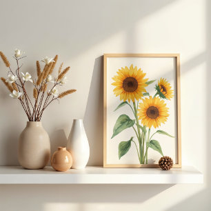 Tournesols dorés Art mural botanique à l'aquarelle