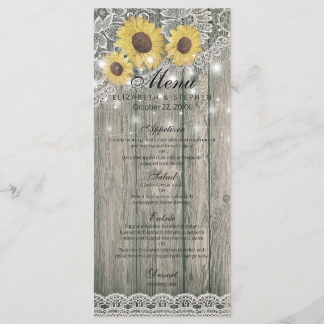 Tournesols en bois rustique Élégant menu Mariage d (Devant)
