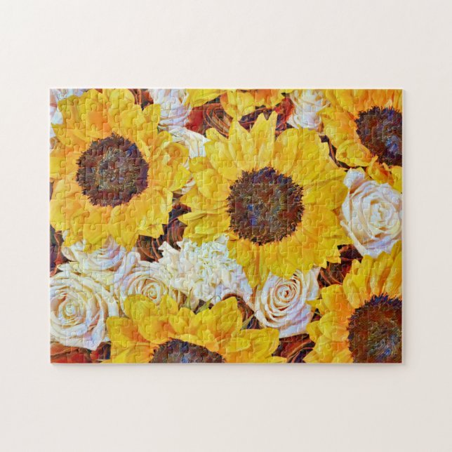 Tournesols et fleurs d'art Rose Puzzle (Horizontal)