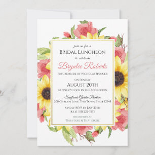 Tournesols et Rose Invitation à la douche nuptiale