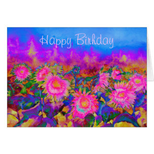 Tournesols roses, tournesols violets, peinture rét