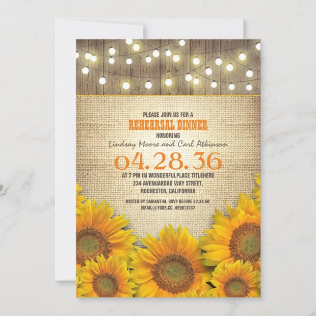 Tournesols Rustique Dîner Invitations (Devant)