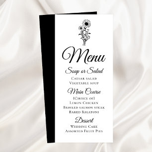 Tournesols Rustique noir blanc Floral Menu Mariage