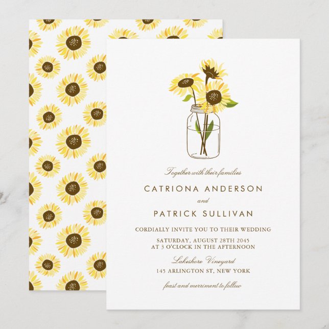 Tournesols rustiques sur le Faire-part de mariage  (Devant / Derrière)