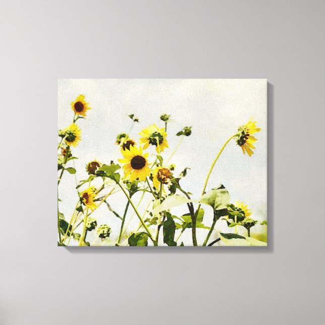 Tournesols sauvages et toile d'art gris ciel Impri (Recto)