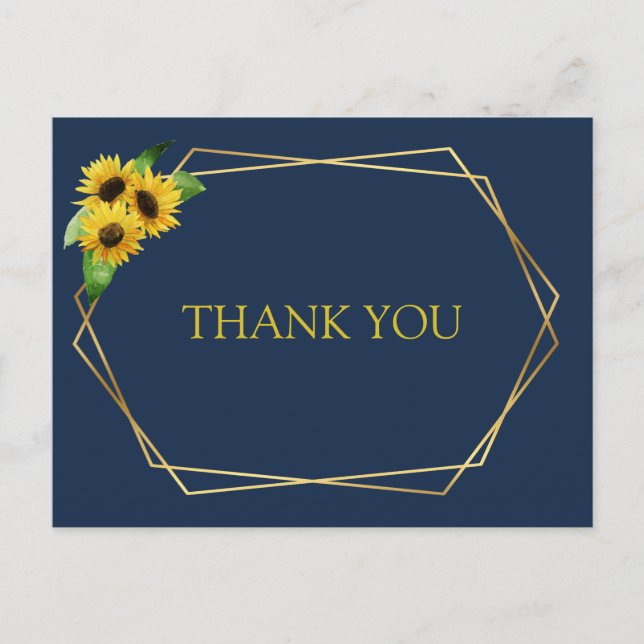 Tournesols sur carte de remerciements mariage de l (Devant)