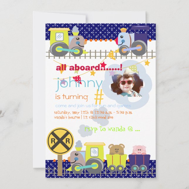 Tous à bord, entraîne des invitations d'anniversai (Devant)