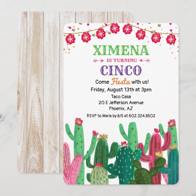 TOUT ÂGE - Anniversaire Fiesta Cactus Invitation (Devant / Derrière)