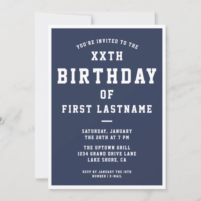 TOUT ÂGE Anniversaire Invitation | bleu marine (Devant)